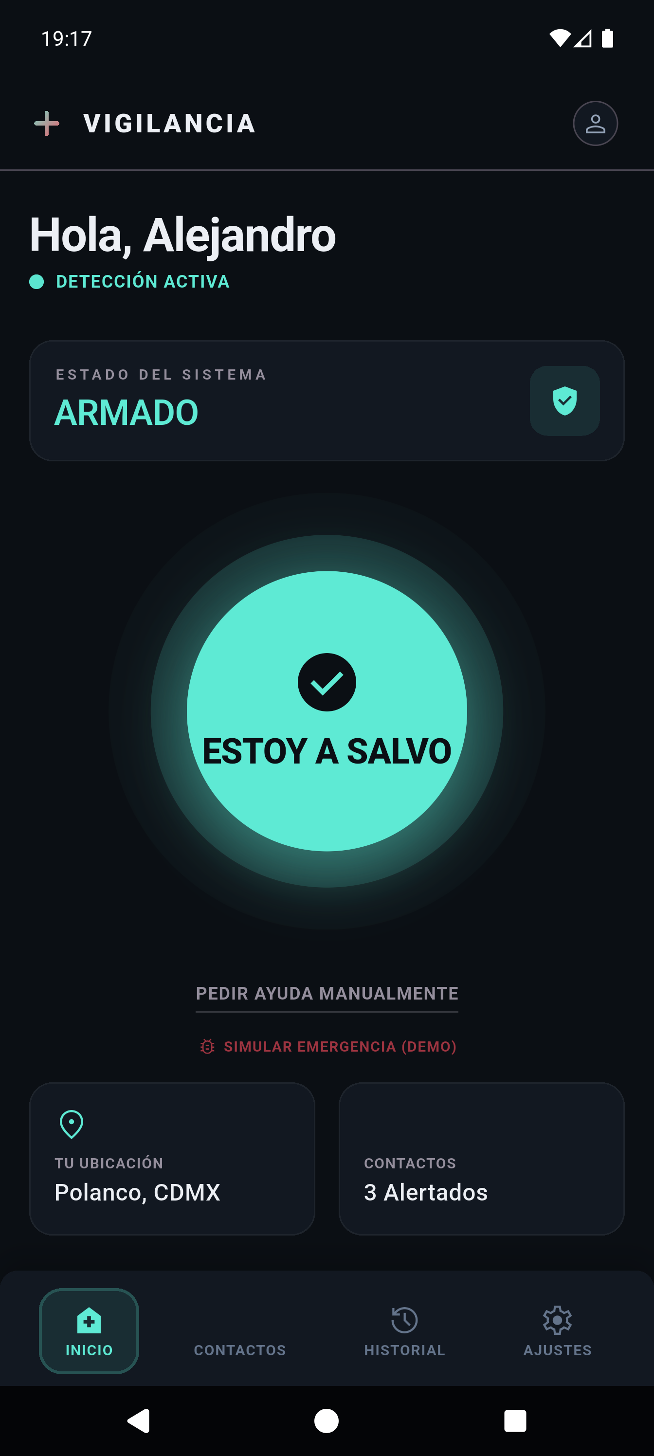 Pantalla principal de Xero Trace en estado armado
